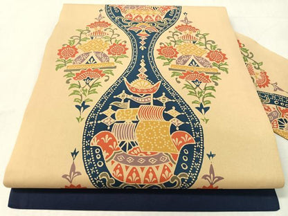 平和屋着物●塩瀬　全通柄　九寸名古屋帯　型染め　立涌船花文　正絹　逸品　CABJ7524vp