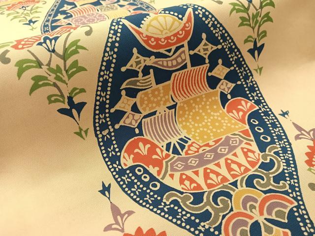 平和屋着物●塩瀬　全通柄　九寸名古屋帯　型染め　立涌船花文　正絹　逸品　CABJ7524vp