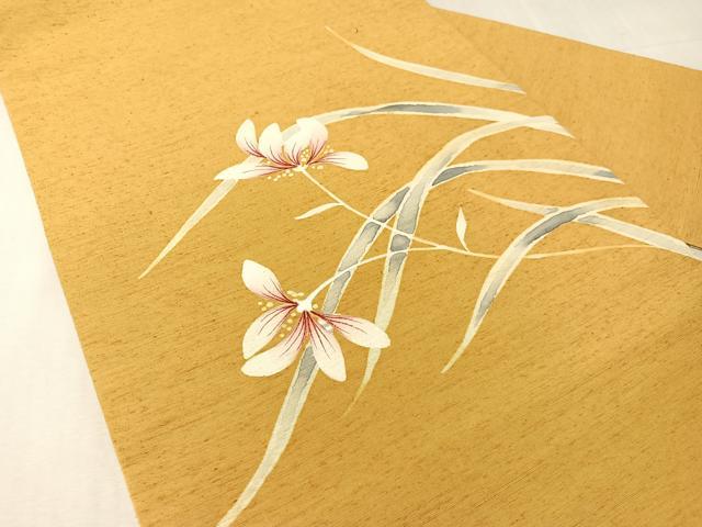平和屋着物●九寸名古屋帯　紬地　手描き　草花文　正絹　逸品　未使用　CABJ7532vp