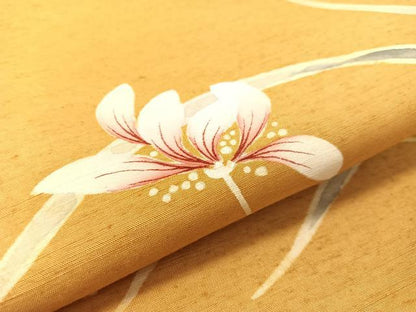 平和屋着物●九寸名古屋帯　紬地　手描き　草花文　正絹　逸品　未使用　CABJ7532vp