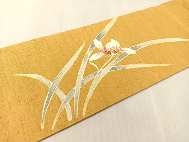 平和屋着物●九寸名古屋帯　紬地　手描き　草花文　正絹　逸品　未使用　CABJ7532vp