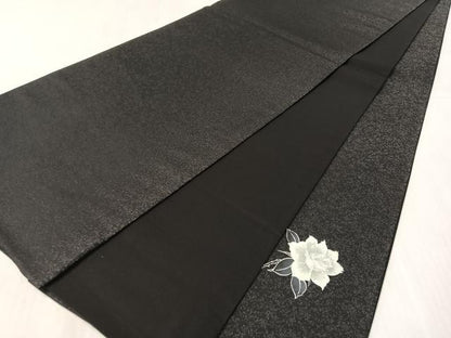 平和屋着物●太鼓柄袋帯　バラ　黒地　銀通し地　正絹　逸品　CABJ7535vp