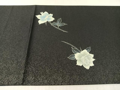 平和屋着物●太鼓柄袋帯　バラ　黒地　銀通し地　正絹　逸品　CABJ7535vp