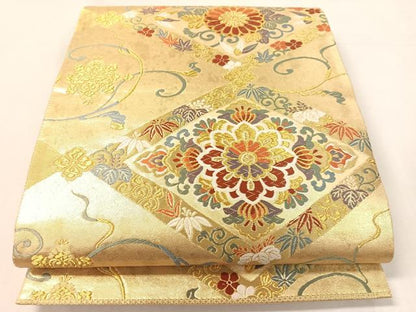 平和屋着物●六通柄袋帯　唐織　菱能衣文　金糸　正絹　逸品　CABJ7537vp