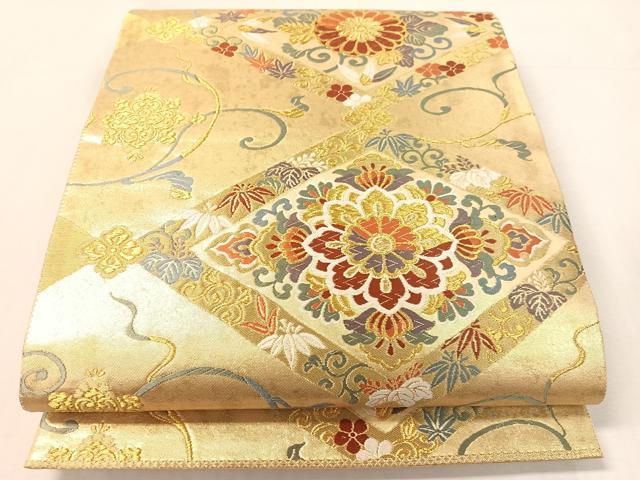 平和屋着物●六通柄袋帯　唐織　菱能衣文　金糸　正絹　逸品　CABJ7537vp
