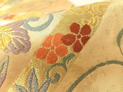 平和屋着物●六通柄袋帯　唐織　菱能衣文　金糸　正絹　逸品　CABJ7537vp