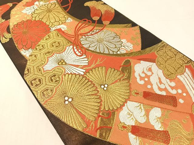 平和屋着物●西陣　川島織物　六通柄　本袋帯　正吉祥菊花文　黒地　金銀糸　絹　逸品　CABJ7538vp