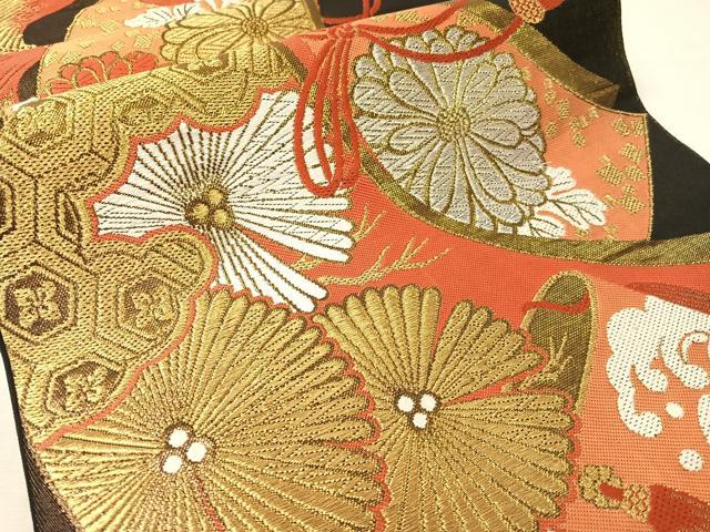 平和屋着物●西陣　川島織物　六通柄　本袋帯　正吉祥菊花文　黒地　金銀糸　絹　逸品　CABJ7538vp