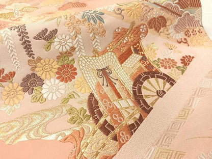 平和屋着物●六通柄袋帯 唐織 慶兆 本草木 御所車花文 金糸 正絹 逸品 CABJ7542vp