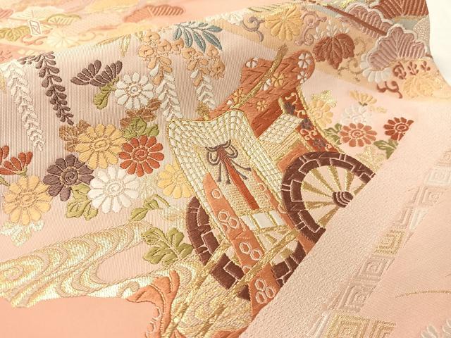 平和屋着物●六通柄袋帯 唐織 慶兆 本草木 御所車花文 金糸 正絹 逸品 CABJ7542vp