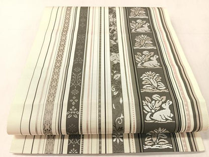 平和屋着物●本場筑前博多織　八寸名古屋帯　花兎間道　博多金ラベル　証紙付き　正絹　逸品　CABJ7547vp