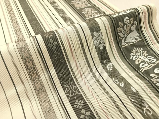 平和屋着物●本場筑前博多織　八寸名古屋帯　花兎間道　博多金ラベル　証紙付き　正絹　逸品　CABJ7547vp