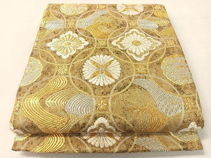 平和屋着物●六通柄袋帯　立波花丸繋ぎ　金銀糸　正絹　逸品　CABJ7549vp