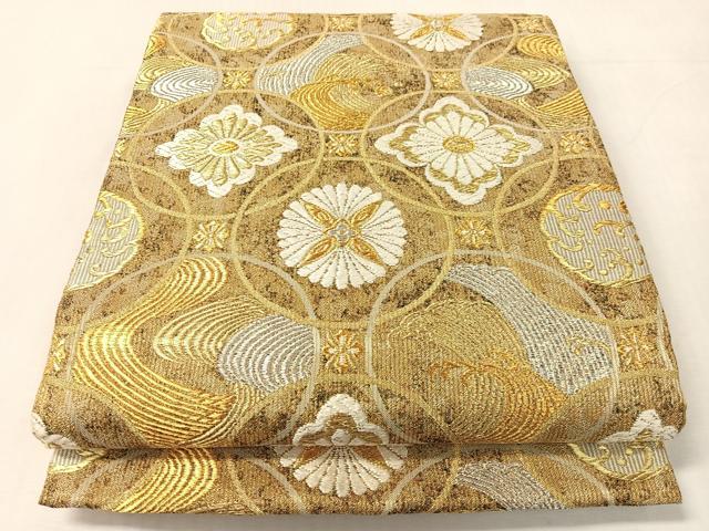 平和屋着物●六通柄袋帯　立波花丸繋ぎ　金銀糸　正絹　逸品　CABJ7549vp