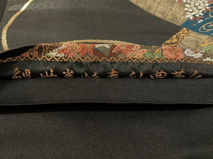 平和屋着物●六通柄袋帯　花絵巻文　黒地　金銀糸　正絹　逸品　CABJ7550vp