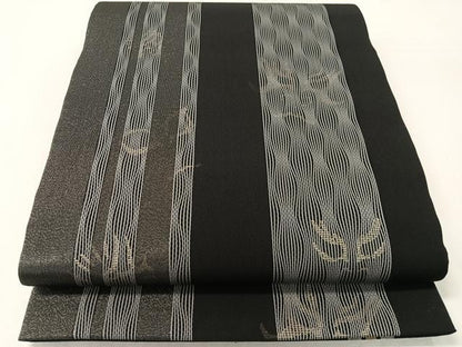 平和屋着物●両面　全通柄袋帯　隈取　黒地　銀糸　正絹　逸品　未使用　CABJ7551vp