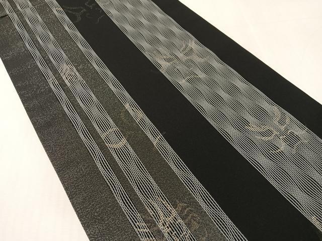 平和屋着物●両面　全通柄袋帯　隈取　黒地　銀糸　正絹　逸品　未使用　CABJ7551vp
