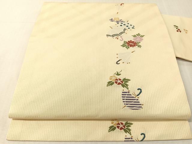 平和屋着物●九寸名古屋帯　傘に花　正絹　逸品　CABJ7552vp