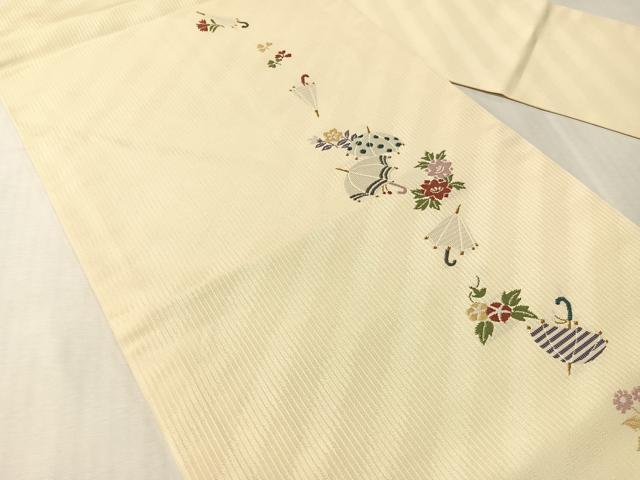 平和屋着物●九寸名古屋帯　傘に花　正絹　逸品　CABJ7552vp