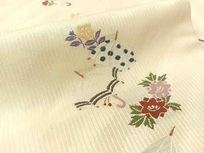 平和屋着物●九寸名古屋帯　傘に花　正絹　逸品　CABJ7552vp