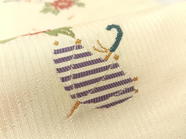 平和屋着物●九寸名古屋帯　傘に花　正絹　逸品　CABJ7552vp