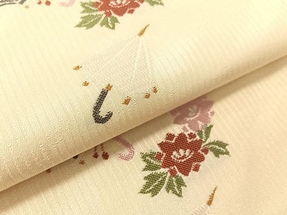 平和屋着物●九寸名古屋帯　傘に花　正絹　逸品　CABJ7552vp