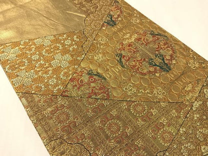 平和屋着物●紋屋井関　御寮織　両面　六通柄袋帯　切嵌狩猟丸文　金糸　正絹　逸品　CABJ7555vp