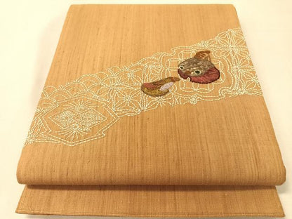 平和屋着物●中国三大刺繍　相良刺繍　総刺繍　刺し子　太鼓柄袋帯　抽象文様正絹　逸品　CABJ7559vp