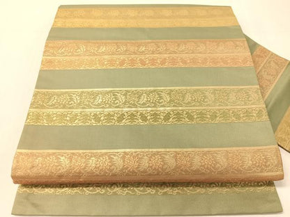 平和屋着物●九寸名古屋帯　横段更紗文　金糸　正絹　逸品　CABJ7562vp