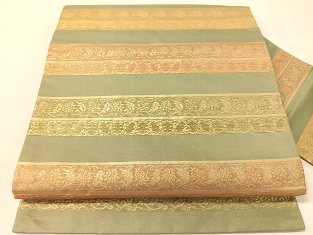 平和屋着物●九寸名古屋帯　横段更紗文　金糸　正絹　逸品　CABJ7562vp