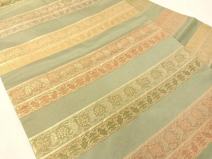 平和屋着物●九寸名古屋帯　横段更紗文　金糸　正絹　逸品　CABJ7562vp
