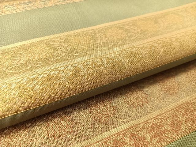 平和屋着物●九寸名古屋帯　横段更紗文　金糸　正絹　逸品　CABJ7562vp