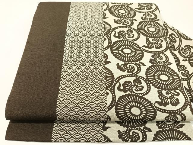 平和屋着物●九寸名古屋帯　作家物　伊勢型染　菊唐草間道　鬼しぼ縮緬　正絹　逸品　CABJ7567vp