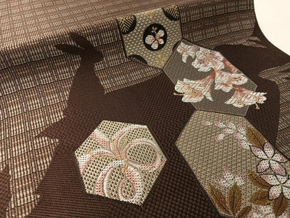 平和屋着物●八寸名古屋帯　亀甲花兎　金糸　やまと誂製　正絹　逸品　CABJ7570vp
