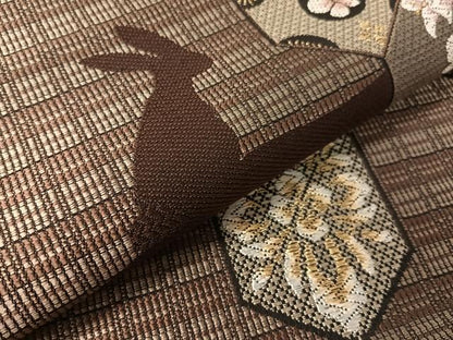 平和屋着物●八寸名古屋帯　亀甲花兎　金糸　やまと誂製　正絹　逸品　CABJ7570vp