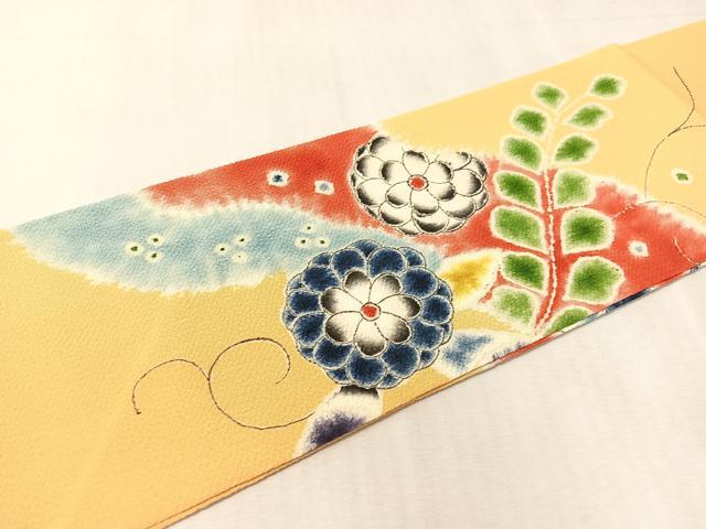 平和屋着物●九寸名古屋帯　作家物　草花文　鬼しぼ縮緬　正絹　逸品　CABJ7574vp