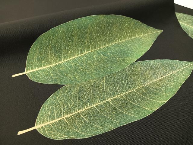 平和屋着物●塩瀬　九寸名古屋帯　舞葉文　黒地　長尺　正絹　逸品　CABJ7576vp