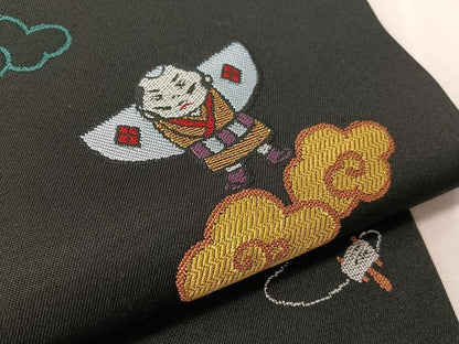 平和屋着物●九寸名古屋帯　凧　隈取　黒地　金糸　正絹　逸品　CABJ7583vp