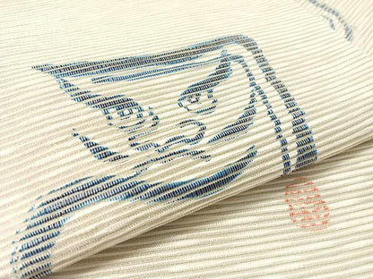 平和屋着物●九寸名古屋帯　作家物　紙布　藍　だるま　ラメ糸　正絹　逸品　CABJ7584vp