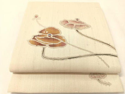 平和屋着物●九寸開き名古屋帯　紬地　ろうけつ染　枝花文　正絹　逸品　CABJ7585vp