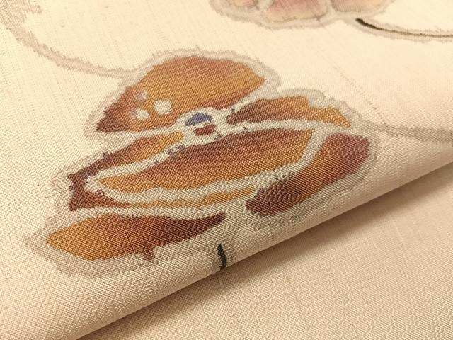 平和屋着物●九寸開き名古屋帯　紬地　ろうけつ染　枝花文　正絹　逸品　CABJ7585vp