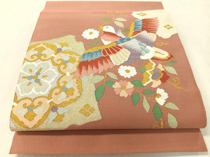 平和屋着物●爪掻き本綴れ　八寸名古屋帯　花喰鳥　金銀糸　正絹　逸品　未使用　CABJ7588vp