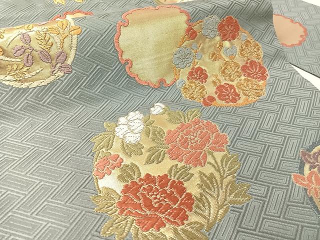 平和屋着物●九寸名古屋帯　唐織　雪輪花文　金糸　正絹　逸品　CABJ7589vp