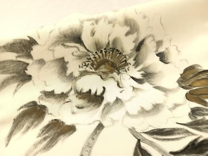 平和屋着物●塩瀬　九寸名古屋帯　作家物　手描き　枝花文　金彩　正絹　逸品　CABJ7590vp