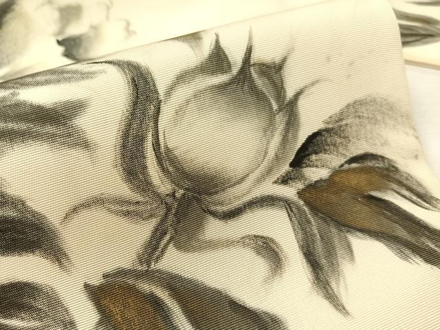 平和屋着物●塩瀬　九寸名古屋帯　作家物　手描き　枝花文　金彩　正絹　逸品　CABJ7590vp