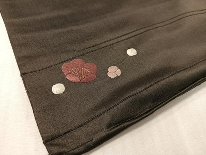 平和屋着物●アンティーク　大正ロマン　総手刺繍　九寸名古屋仕立て　枝花鳥文　黒地　正絹　逸品　CABJ7591vp