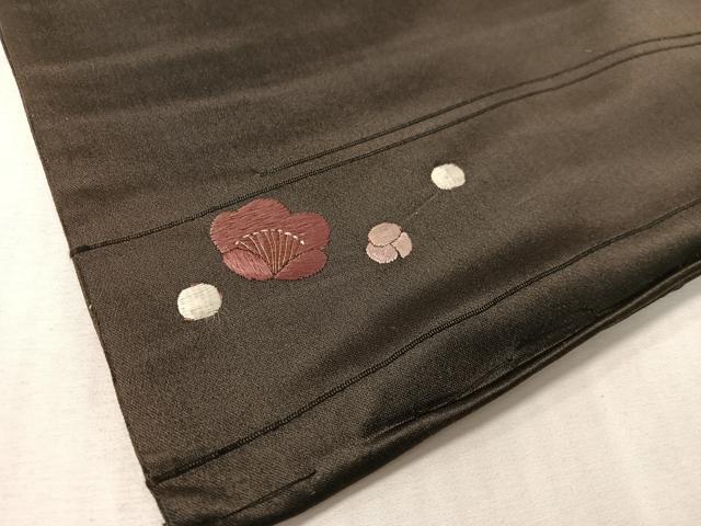 平和屋着物●アンティーク　大正ロマン　総手刺繍　九寸名古屋仕立て　枝花鳥文　黒地　正絹　逸品　CABJ7591vp