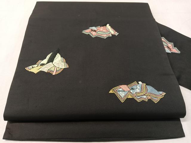 平和屋着物●総刺繍　九寸名古屋帯　平安人物風景文　黒地　CABJ7592vp
