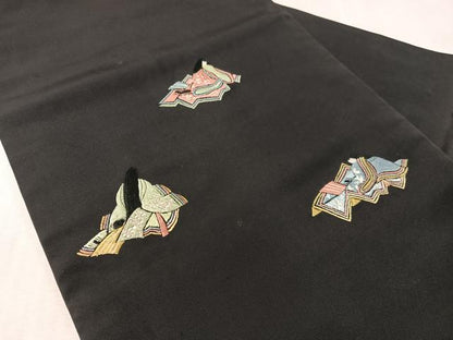 平和屋着物●総刺繍　九寸名古屋帯　平安人物風景文　黒地　CABJ7592vp