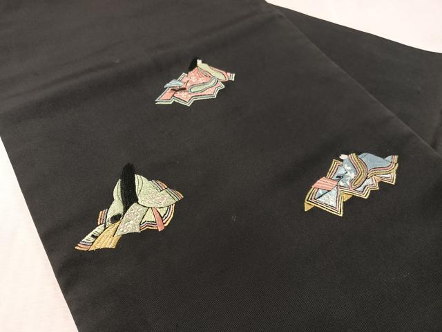 平和屋着物●総刺繍　九寸名古屋帯　平安人物風景文　黒地　CABJ7592vp